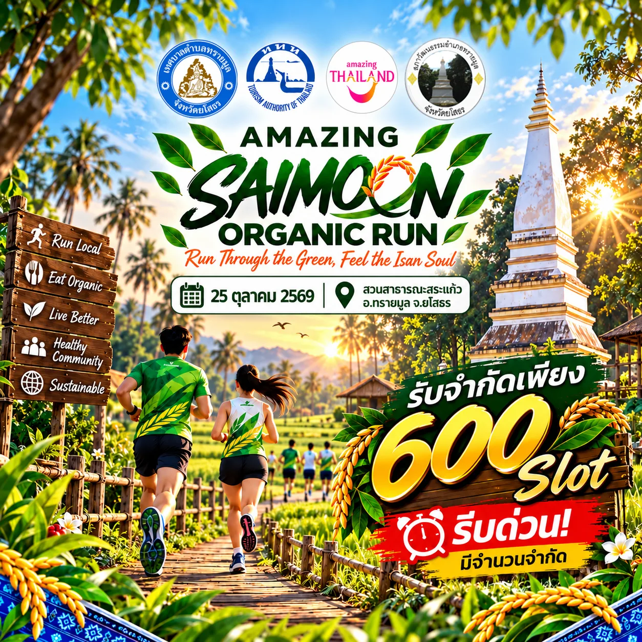amazing saimoon organic run 2026 โปสเตอร์ Amazing Saimoon Organic Run 2026 โปสเตอร์ สวนสาธารณะสระแก้ว ทรายมูล ยโสธร