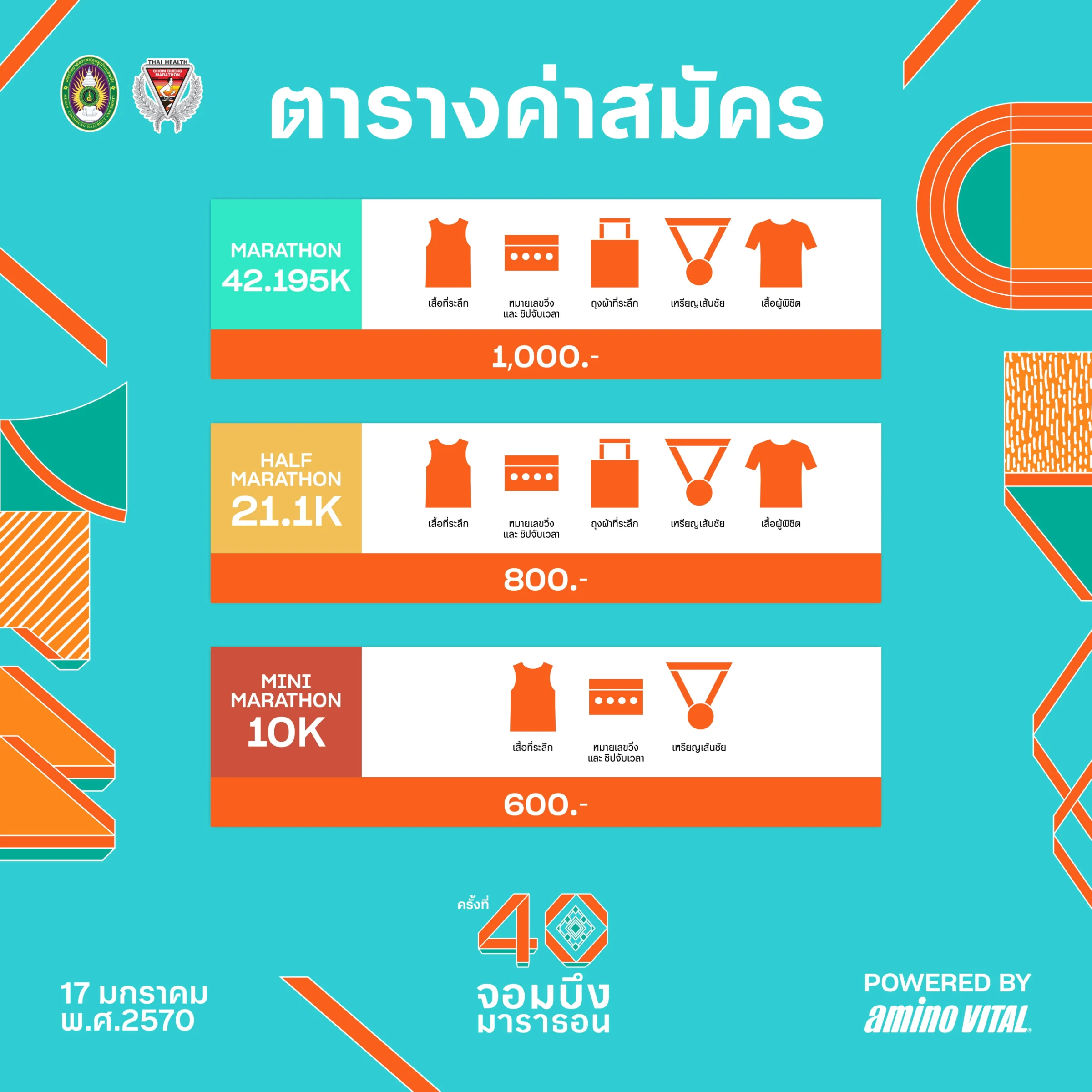 ตารางค่าสมัครและของที่ได้รับ จอมบึงมาราธอน 2027 ภาพจากผู้จัด