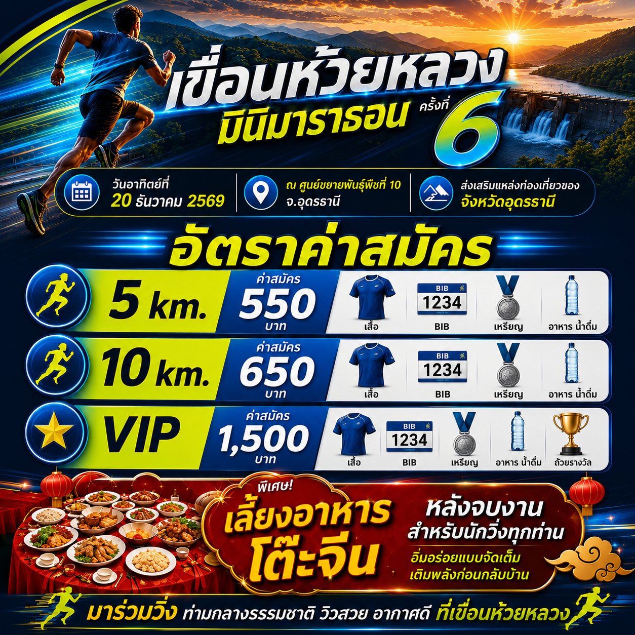 โปสเตอร์และอัตราค่าสมัคร เขื่อนห้วยหลวง มินิมาราธอน ครั้งที่ 6 วันที่ 20 ธันวาคม 2569