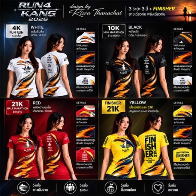 แก่งเลิงจาน 2026 ครั้งที่ 4 เสื้อวิ่ง 3 ระยะและเสื้อ Finisher งาน RUN 4 KANG แก่งเลิงจาน 2026