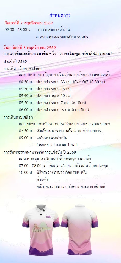 กำหนดการและเวลาปล่อยตัว เขาชะโงกซูเปอร์ฮาล์ฟมาราธอน 2026
