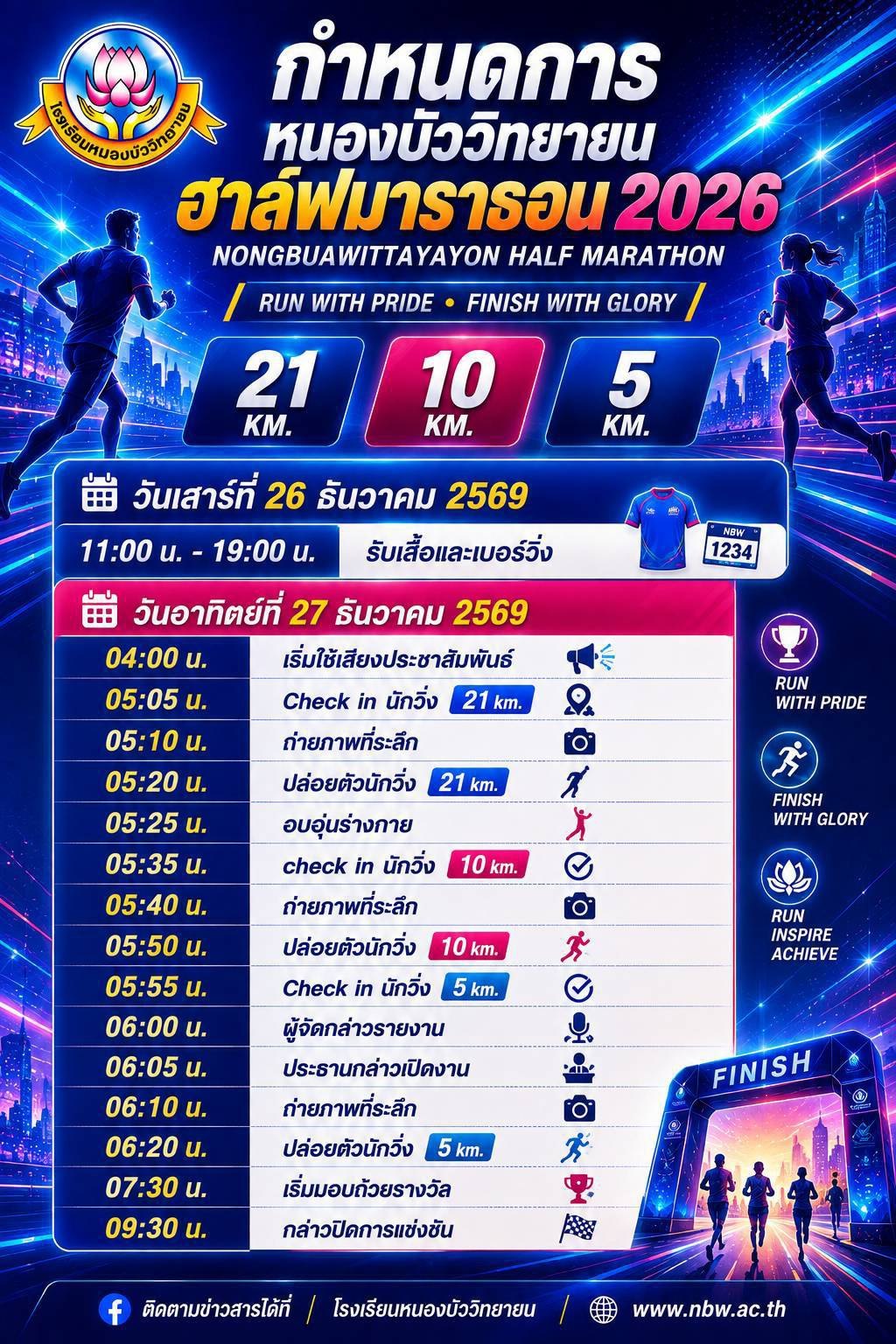 กำหนดการ ปล่อยตัว 21K 05:20 10K 05:50 5K 06:20