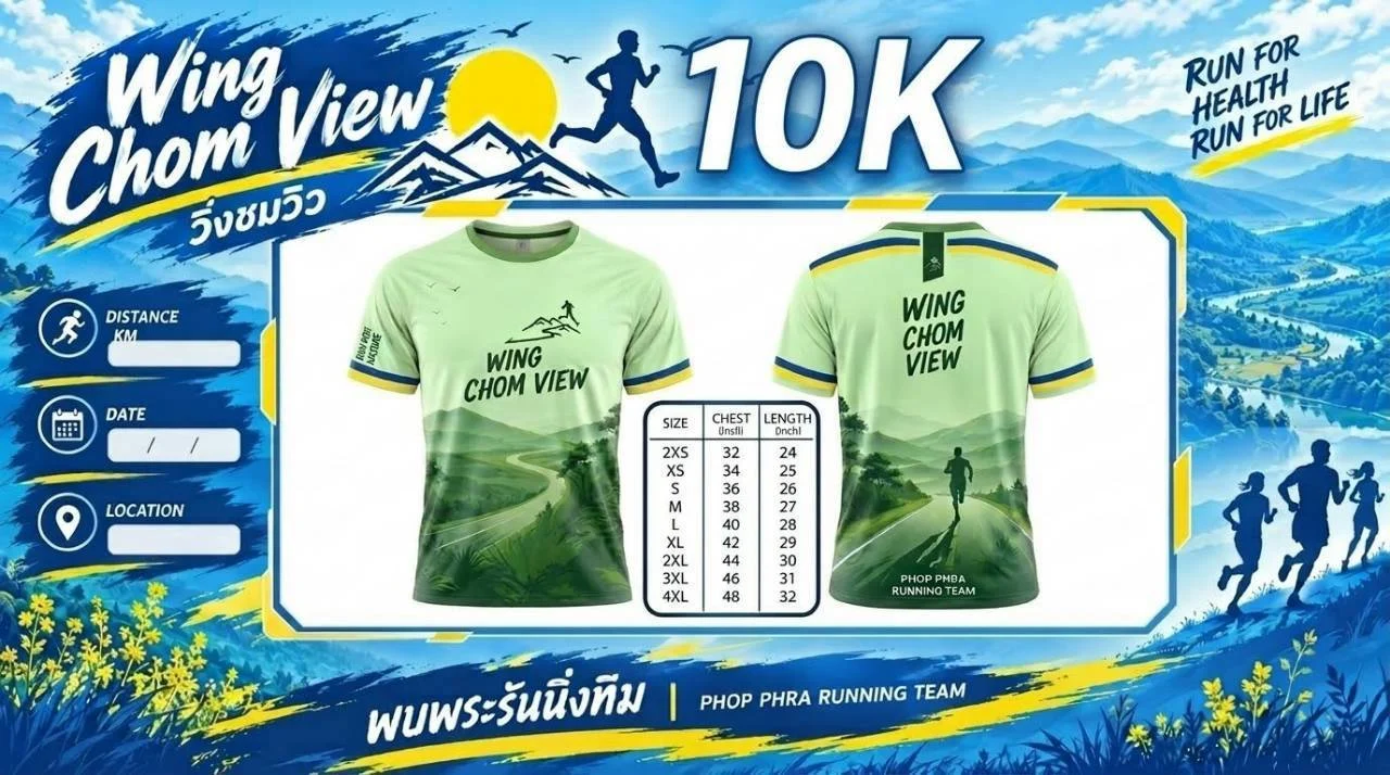 เสื้อระยะ 10K งาน Phopphra 10K 2027 สีเขียว พร้อมตารางไซส์