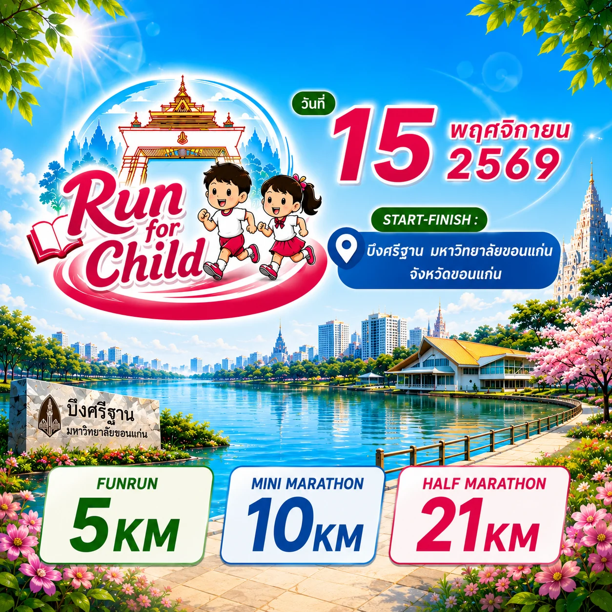 run for child 2026 โปสเตอร์ Run for Child 2026 วันที่ 15 พ.ย. 2569 บึงศรีฐาน มหาวิทยาลัยขอนแก่น