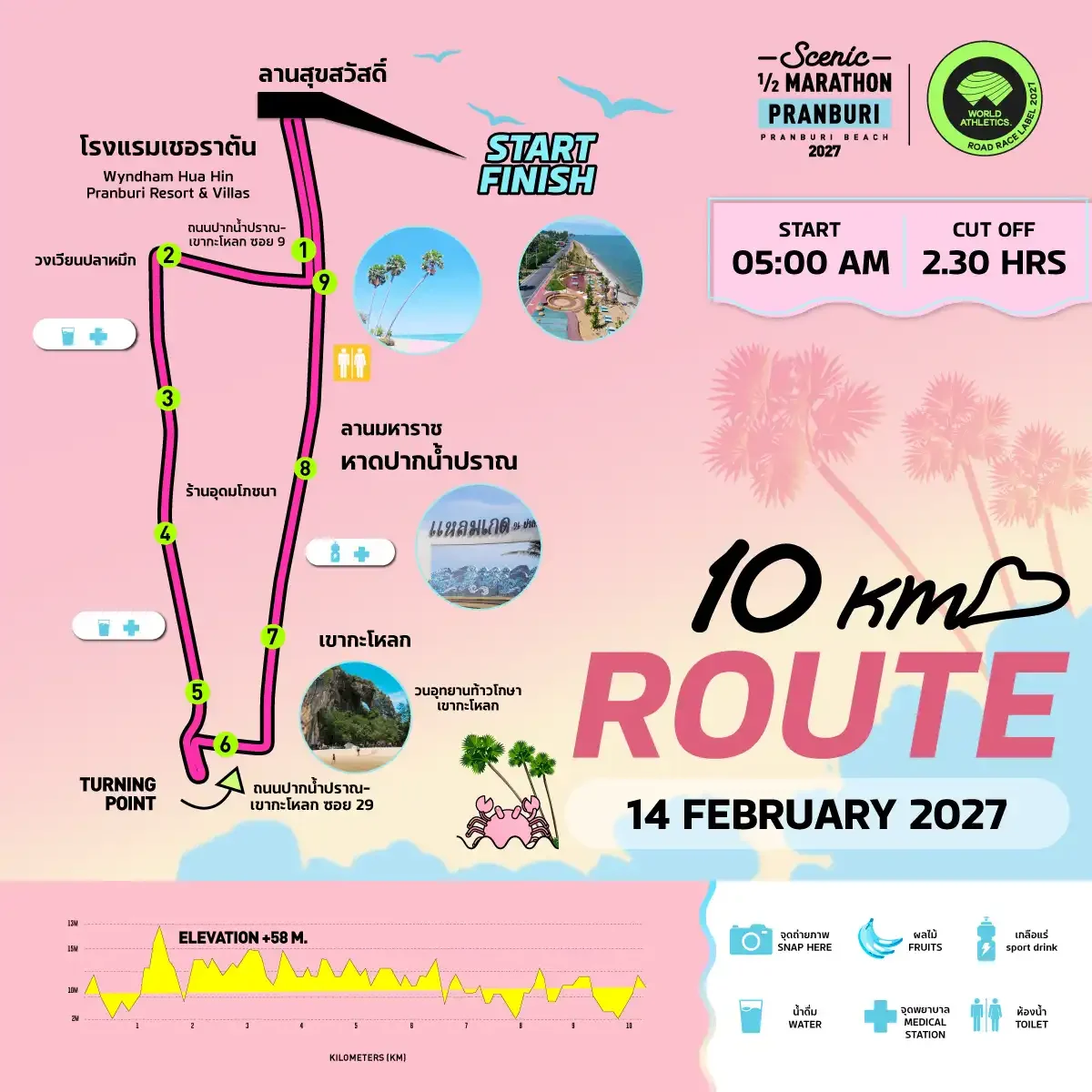 แผนที่เส้นทาง 10K ขึ้นเนินรวม 58 ม.