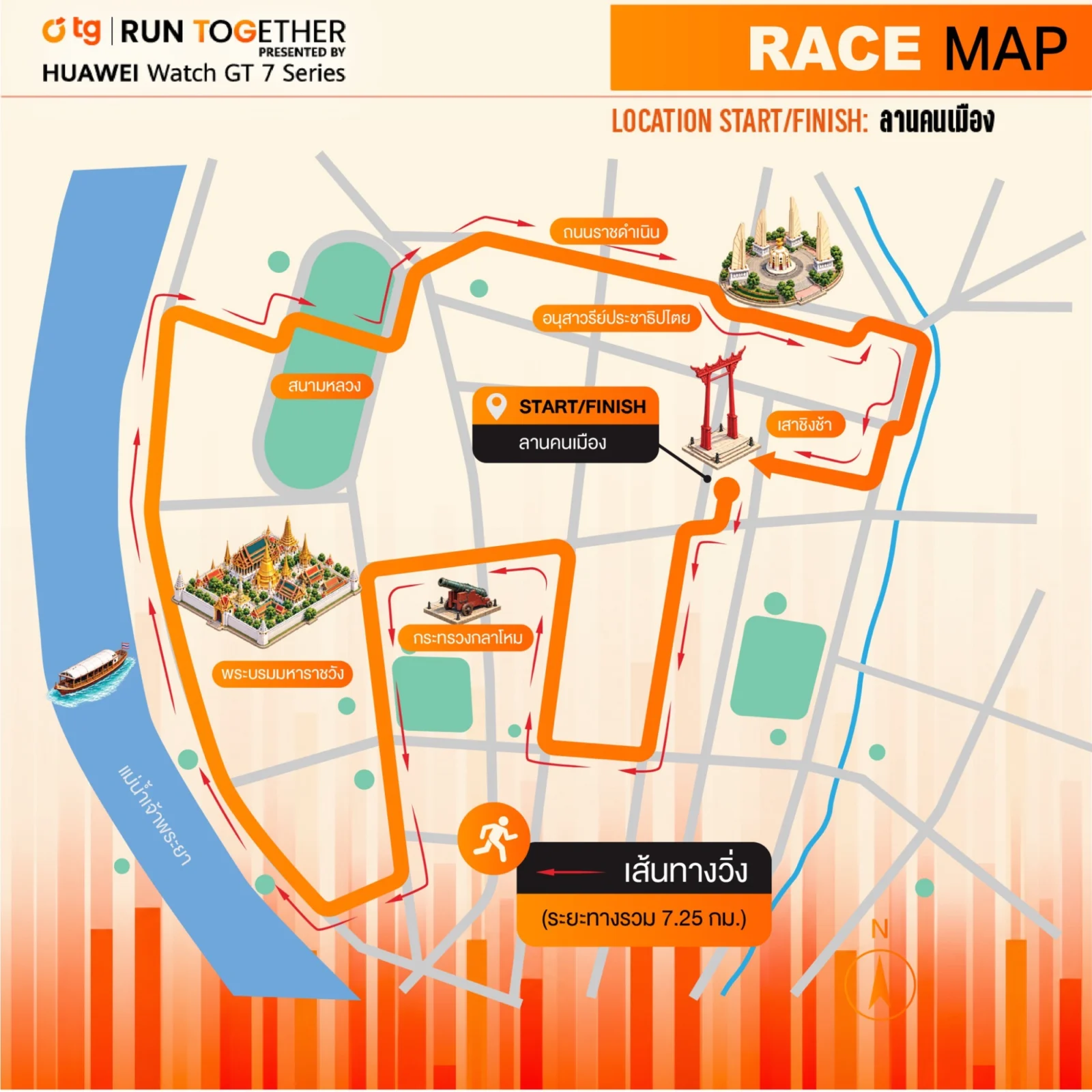 แผนที่เส้นทาง TG RUN TOGETHER 2026 7 กม.