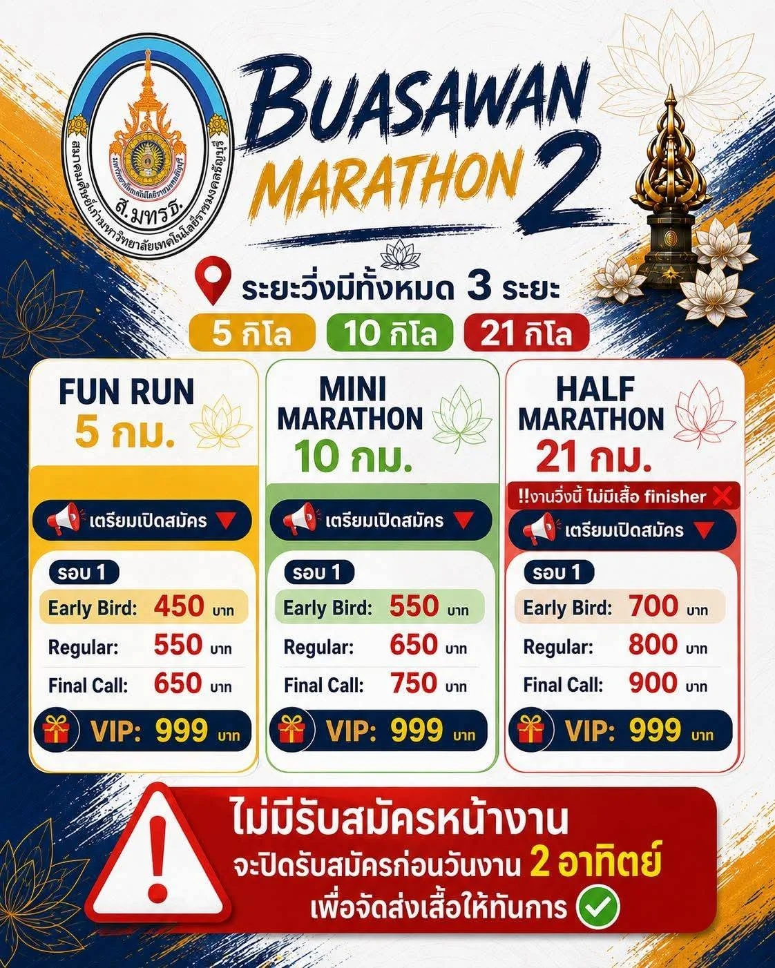 Buasawan Marathon 2 ระยะและค่าสมัคร