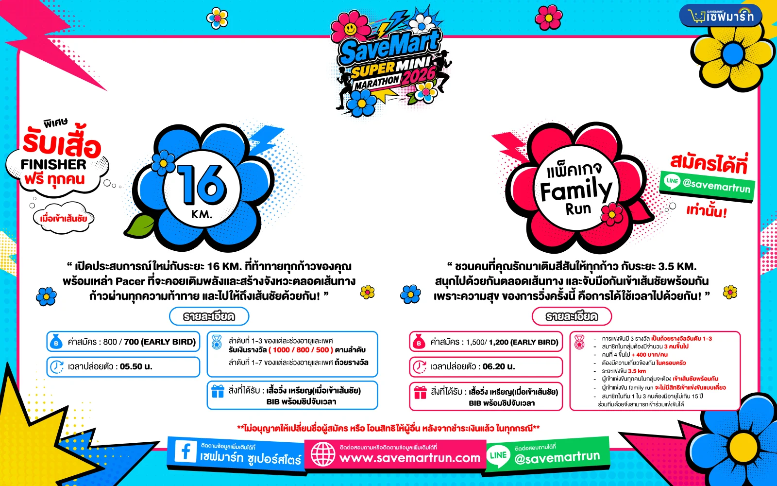 SaveMart Super Mini Marathon 2026 รายละเอียดระยะ 16 กม. และ Family Run